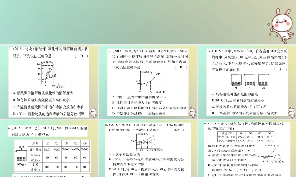 中考化学准点备考复习 专项突破四 溶解度及溶解度曲线课件 新人教版 课件