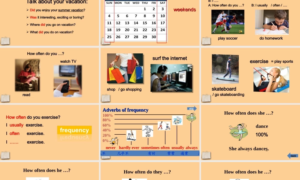 八年级英语上册 Unit 1 How often do you exercise (Section A 1a-4)课件 人教新目标版 课件