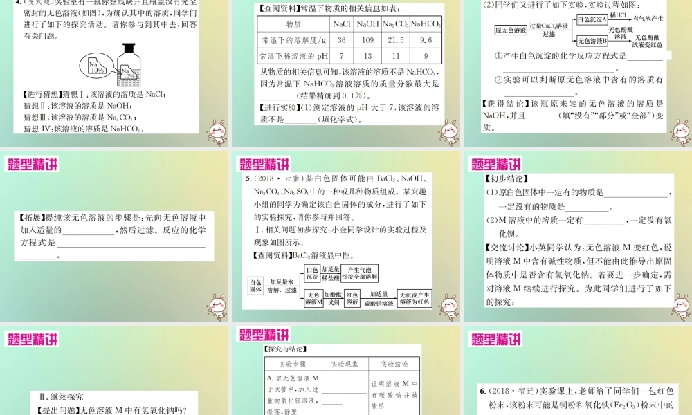 中考化学复习 题型复习(四)实验探究题 题型之一 物质组成成分的探究课件