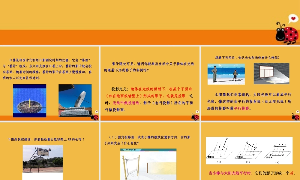 九年级数学下册 42(投影-平行投影与中心投影)课件 浙教版 课件