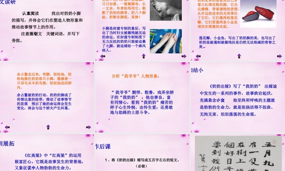 九年级语文上册 第九单元 第51课(奶奶出嫁)课件 上海版五四制 课件