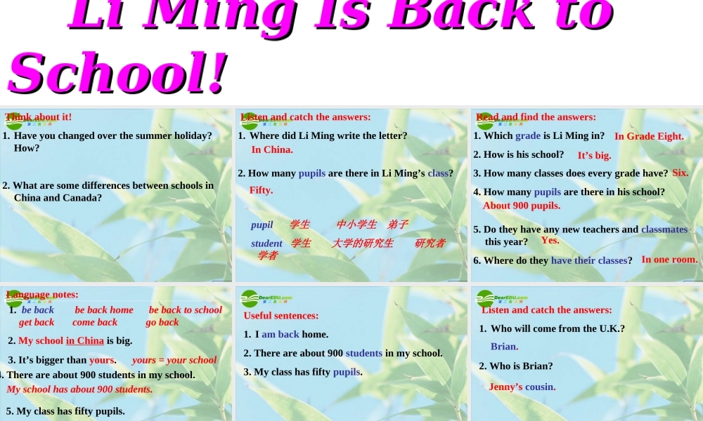 八年级英语上册 Lesson 1Li Ming Is Back to School课件 冀教版 课件
