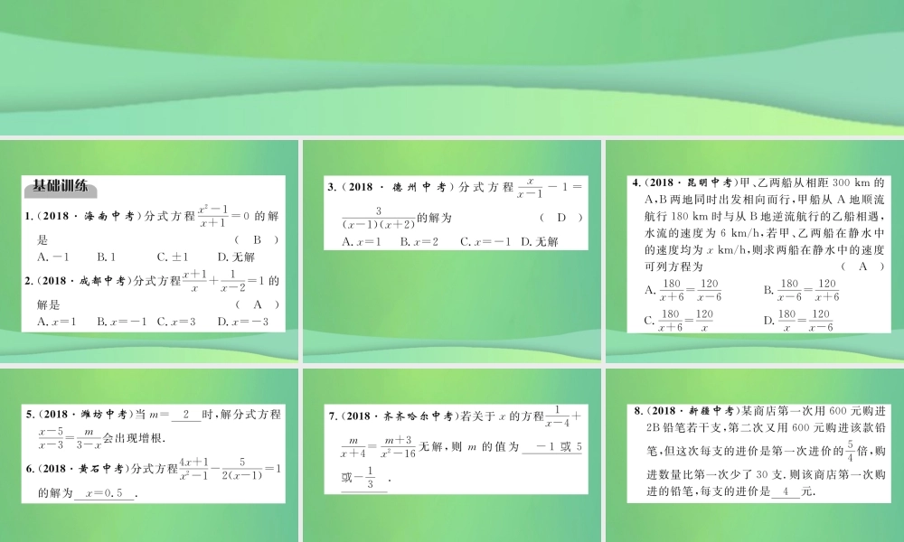中考数学复习 第2章 方程(组)与不等式(组)第8课时 分式方程(精练)课件