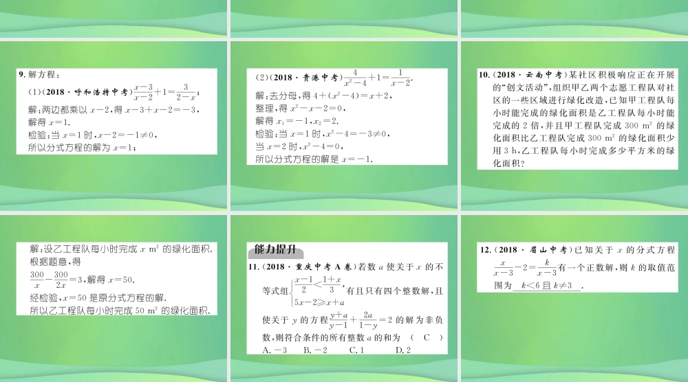 中考数学复习 第2章 方程(组)与不等式(组)第8课时 分式方程(精练)课件