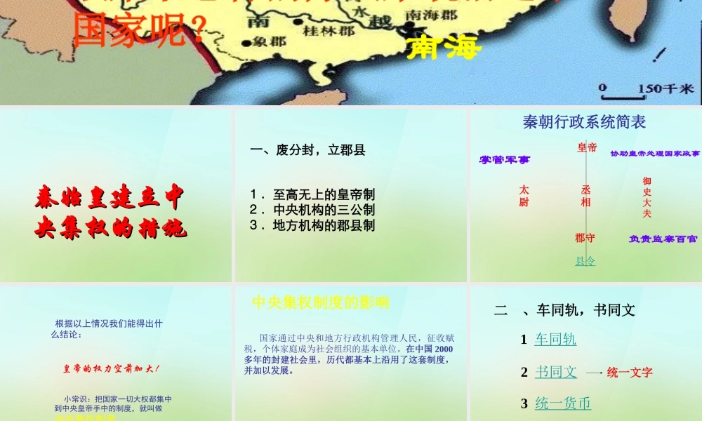 中学七年级历史上册 第14课(秦始皇建立中央集权的措施)课件 北师大版 课件