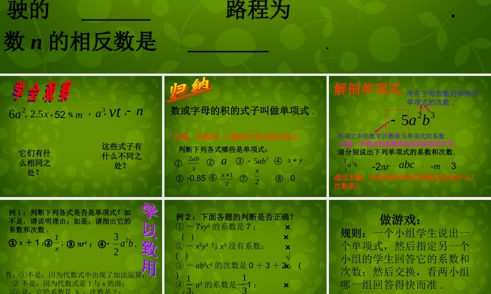 中学七年级数学上册 2.1 整式课件2 (新版)新人教版 课件
