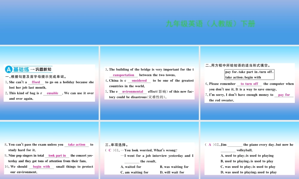 九年级英语全册 Unit 13 We re trying to save the earth(第3课时)习题课件 (新版)人教新目标版 课件