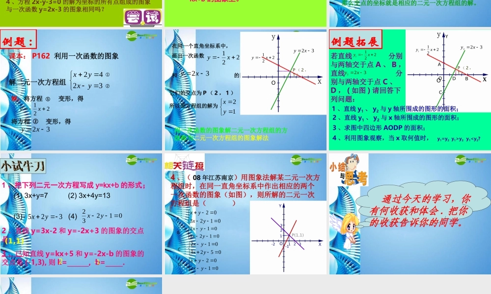 八年级数学上册(二元一次方程组的图象解法)课件 苏科版 课件