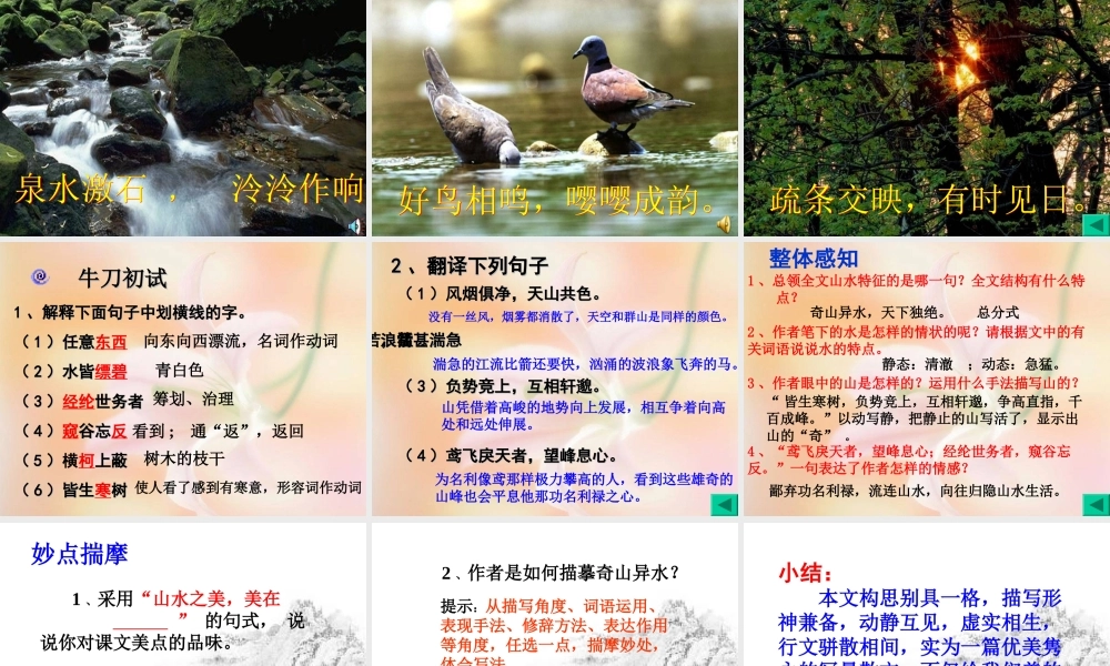 九年级语文上 与朱元思书 课件苏教版 课件