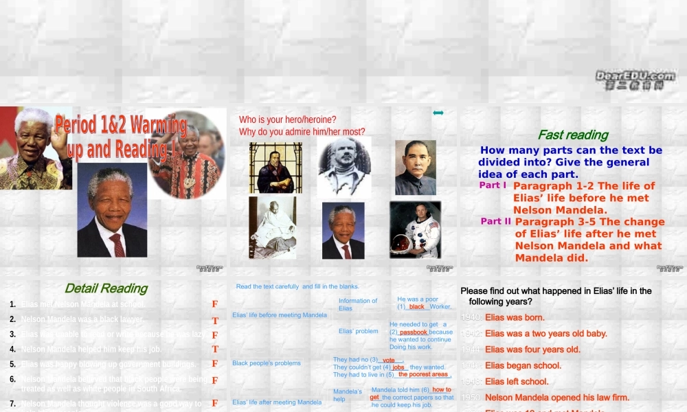 广东地区高一英语Unit5 Nelson Mandela-a modern hero课件 新课标 人教版 必修1 课件