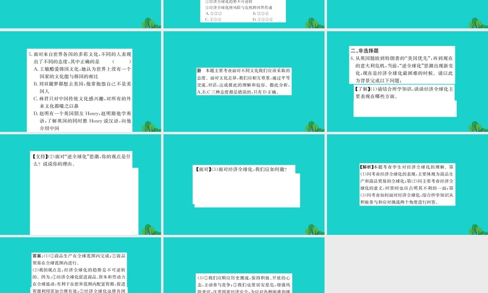 九年级道德与法治下册 第一单元 我们共同的世界 第一课 同住地球村 第1框 开放互动的世界习题课件 新人教版 课件