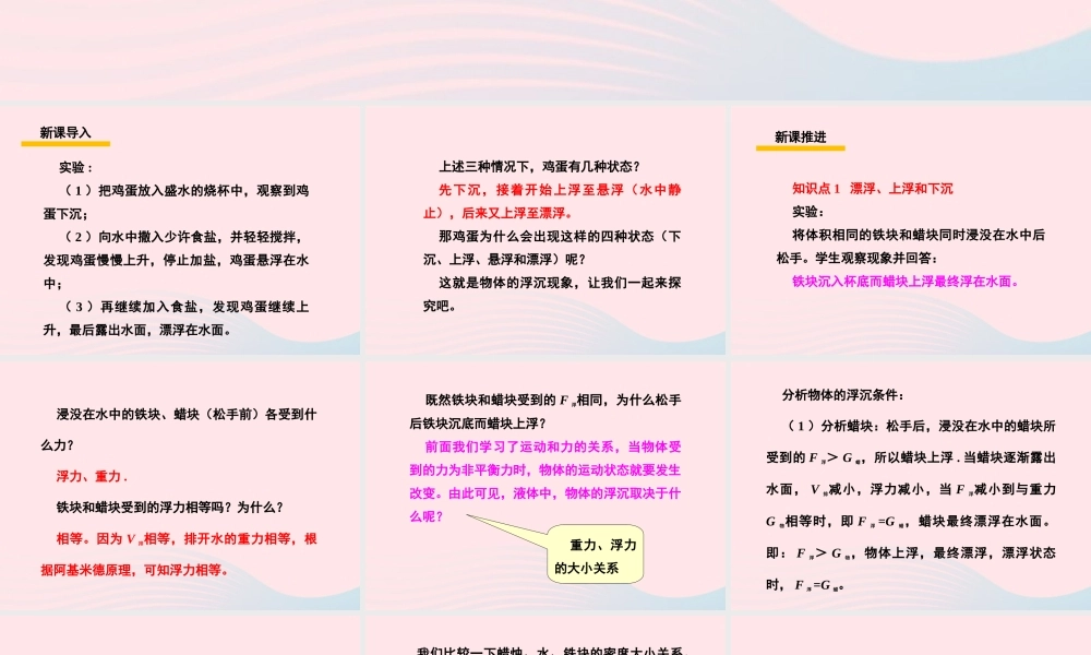 春八年级物理下册 10.4物体的浮沉条件(第1课时)课件2 (新版)教科版 课件