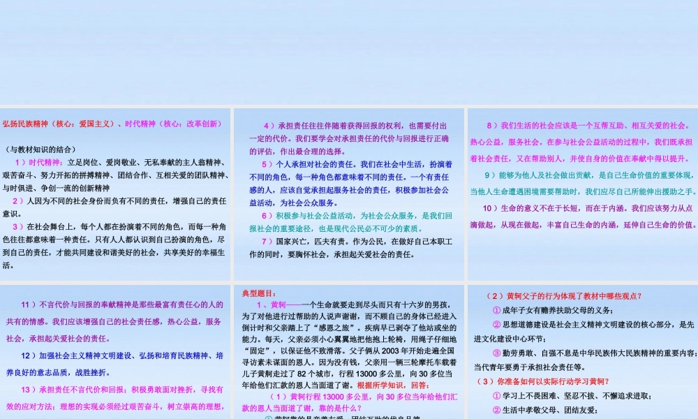 中考政治专题复习 六弘扬民族精神课件