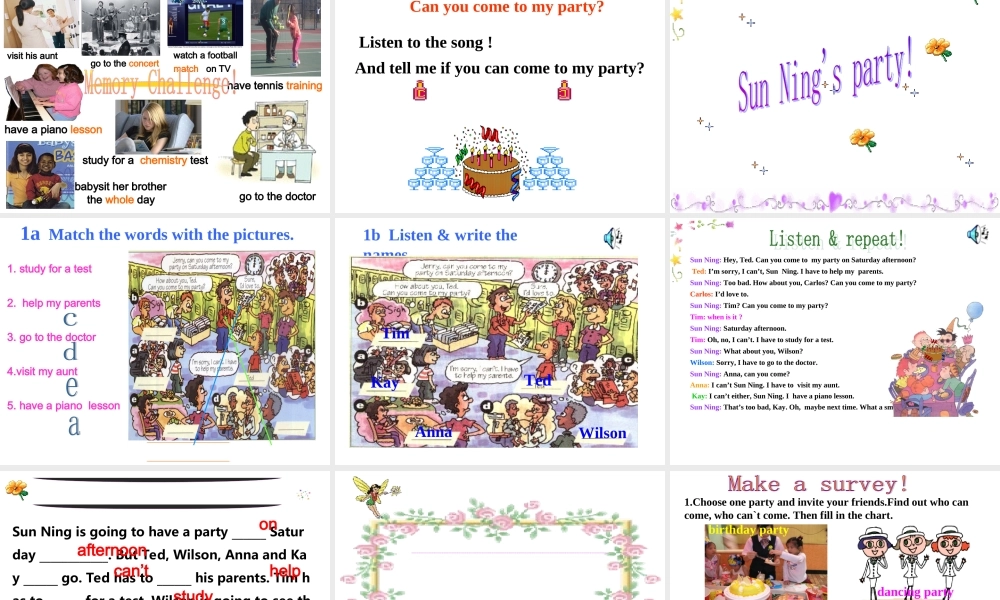 八年级英语 Unit5 Period 1  Can you come to the party  By Lucia (ppt) 课件