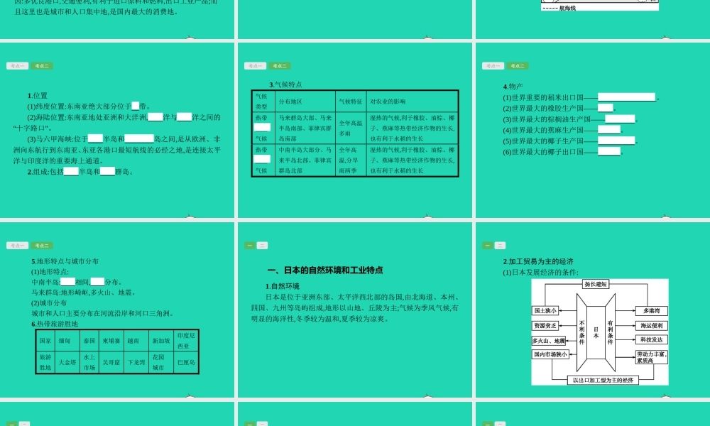 中考地理 第一编 基础篇 第二部分 世界地理下第7课时 日本 东南亚课件