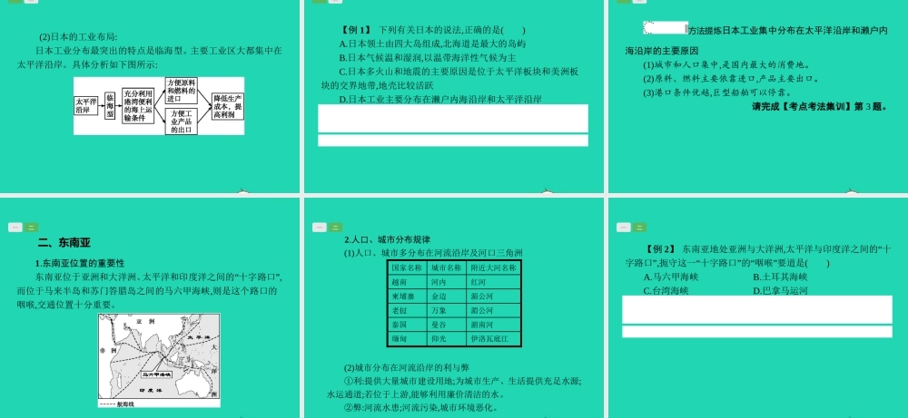中考地理 第一编 基础篇 第二部分 世界地理下第7课时 日本 东南亚课件