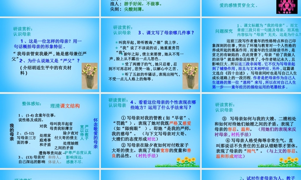 八年级语文下册 第2课(我的母亲)课件 新人教版 课件