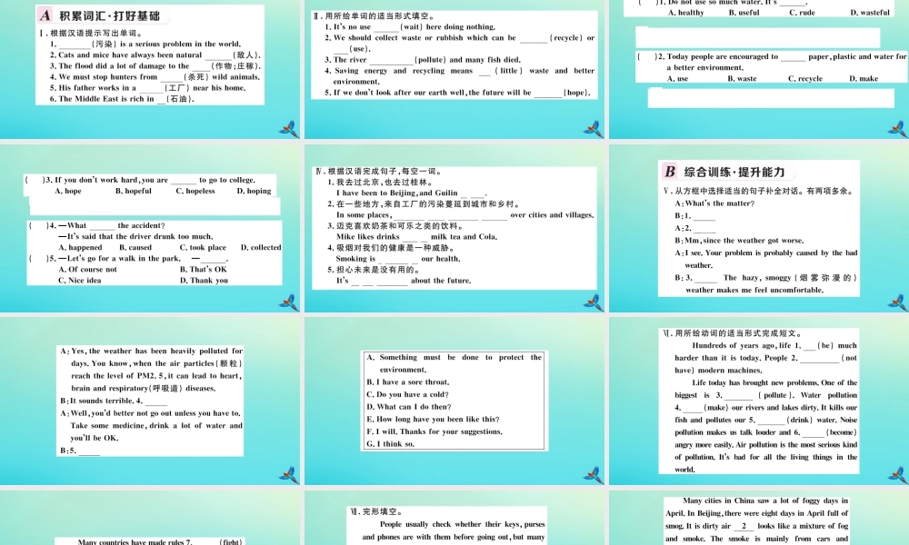 九年级英语上册 Module 12 Save our world Unit 1 If everyone starts to do something，the world will be saved习题课件 (新版)外研版 课件