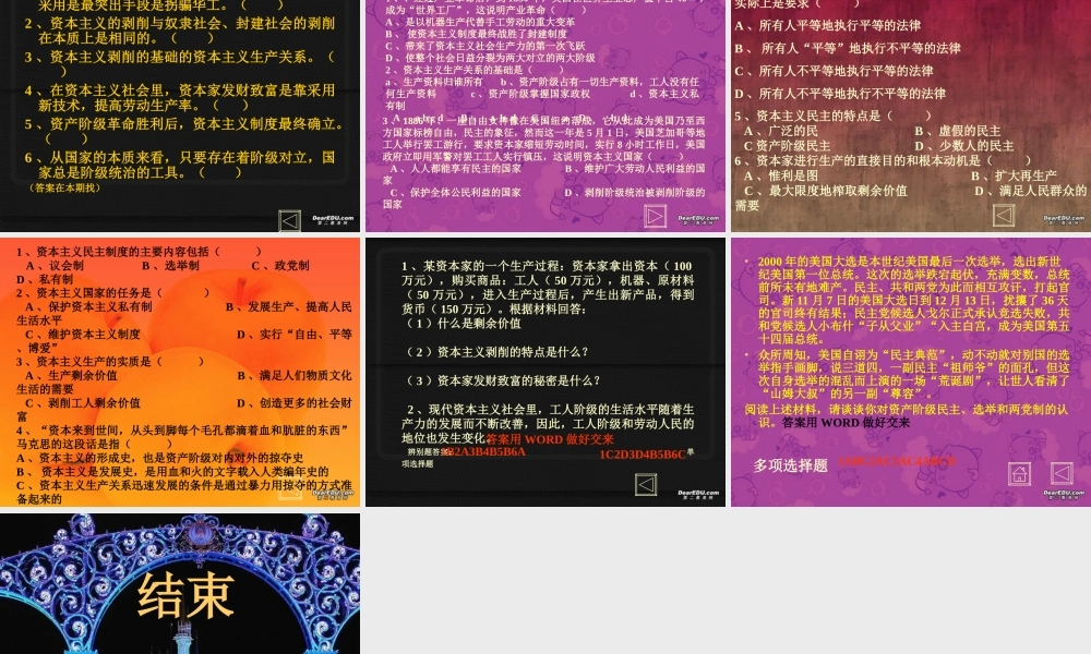 九年级政治复习课件 资本主义社会是最后一个阶级社会 人教版 课件