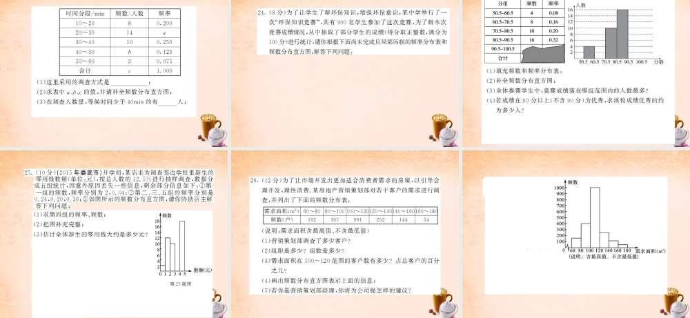 八年级数学下册 第五章 数据的频数分布综合测试题课件 (新版)湘教版 课件