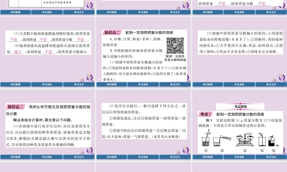中考化学总复习 第1编 教材知识梳理 第9单元 溶液 第2讲 溶液的浓度及溶液配制(精讲)课件