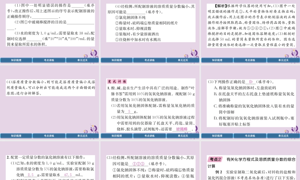 中考化学总复习 第1编 教材知识梳理 第9单元 溶液 第2讲 溶液的浓度及溶液配制(精讲)课件