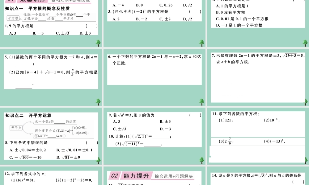 八年级数学上册 第二章(实数)2.2 第2课时 平方根作业课件 (新版)北师大版 课件