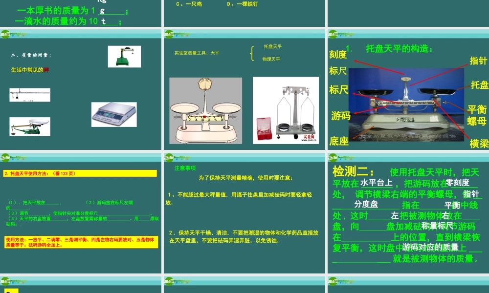 八年级物理上册 7.1质量课件 沪科版 课件