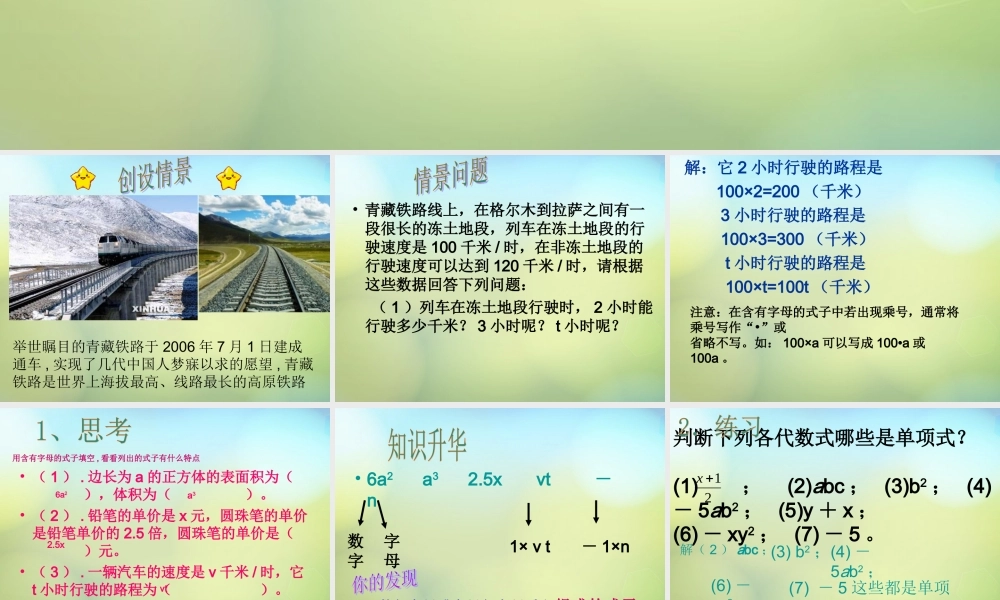 中学七年级数学上册 2.1.1 单项式课件 (新版)新人教版 课件