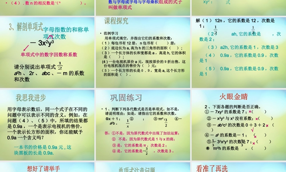 中学七年级数学上册 2.1.1 单项式课件 (新版)新人教版 课件