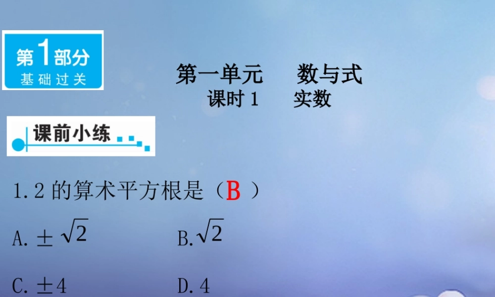 广东省中考数学复习 第1部分 基础过关 第一单元 数与式 课时1 实数课件