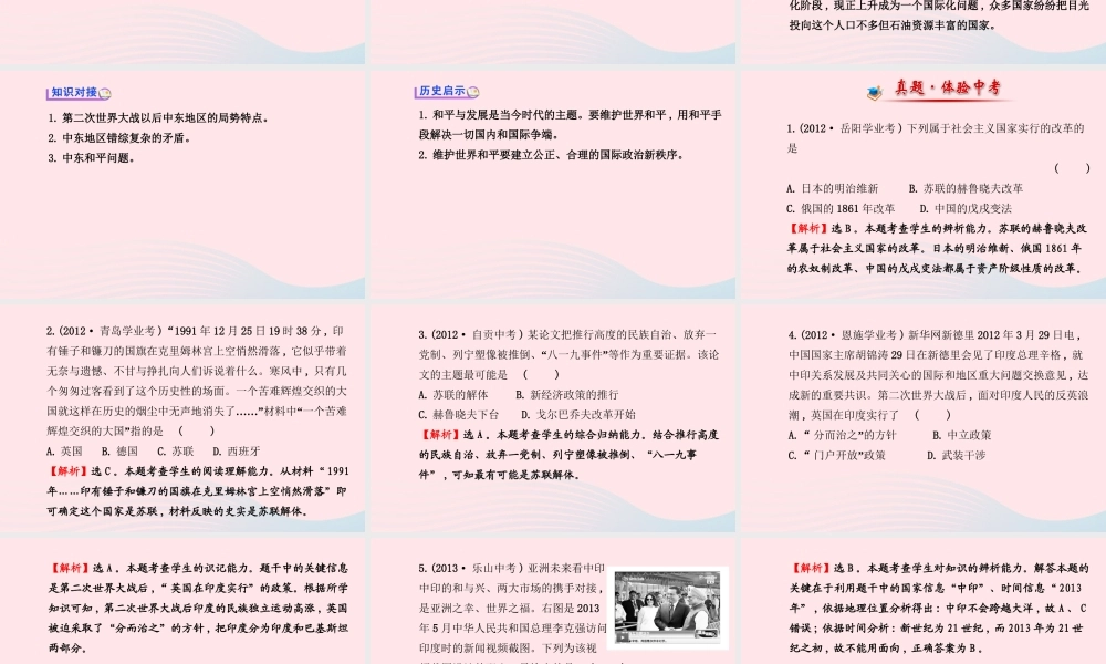 九年级历史下册 阶段专题复习 第五 六单元习题课件 新人教版 课件