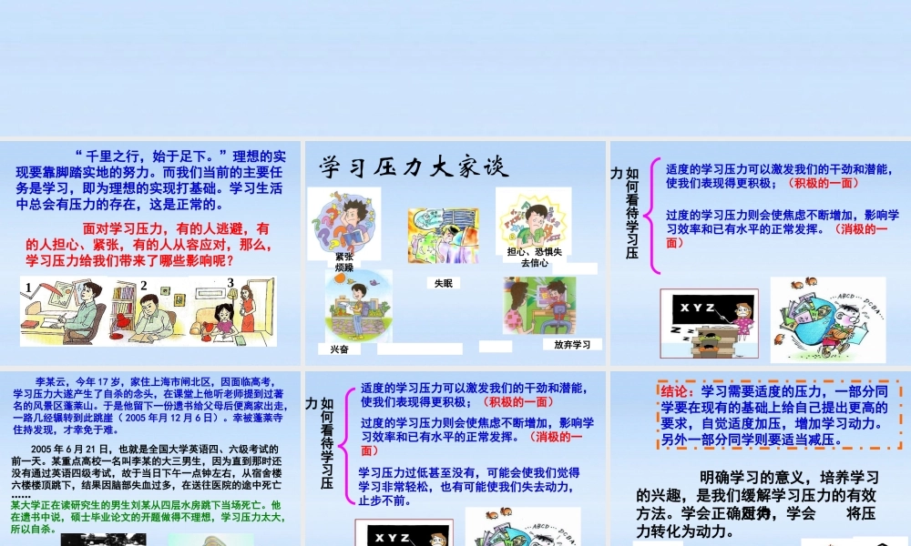 九年级政治 第四单元第十课第二节理智面对学习压力课件 人教新课标版 课件