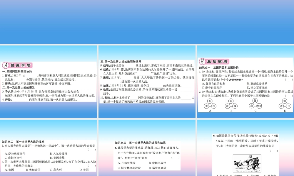 九年级历史下册 第3单元 第一次世界大战和战后初期的世界 第8课 第一次世界大战作业课件 新人教版 课件