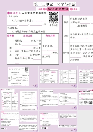 云南省中考化学一轮考点复习 第十二单元 化学与生活课件