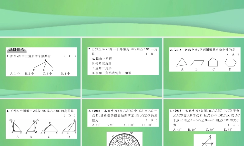 中考数学复习 第4章 图形的性质 第14课时 三角形与全等三角形(精练)课件