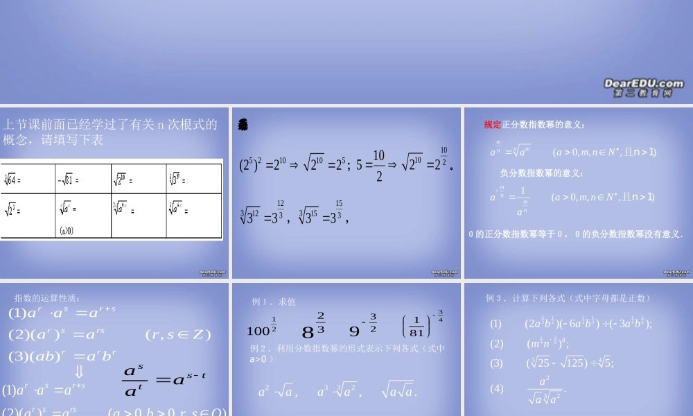 分数指数幂 高一数学指数与指数函数课件[整理七套]苏教版