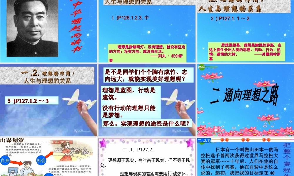 九年级政治 第十课第一框正确对待理想与现实课件 人教新课标版 课件