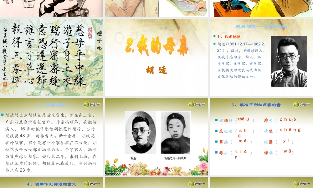 八年级语文下册 2.我的母亲(浅层阅读+深层阅读+语文积累)课件 新人教版 课件