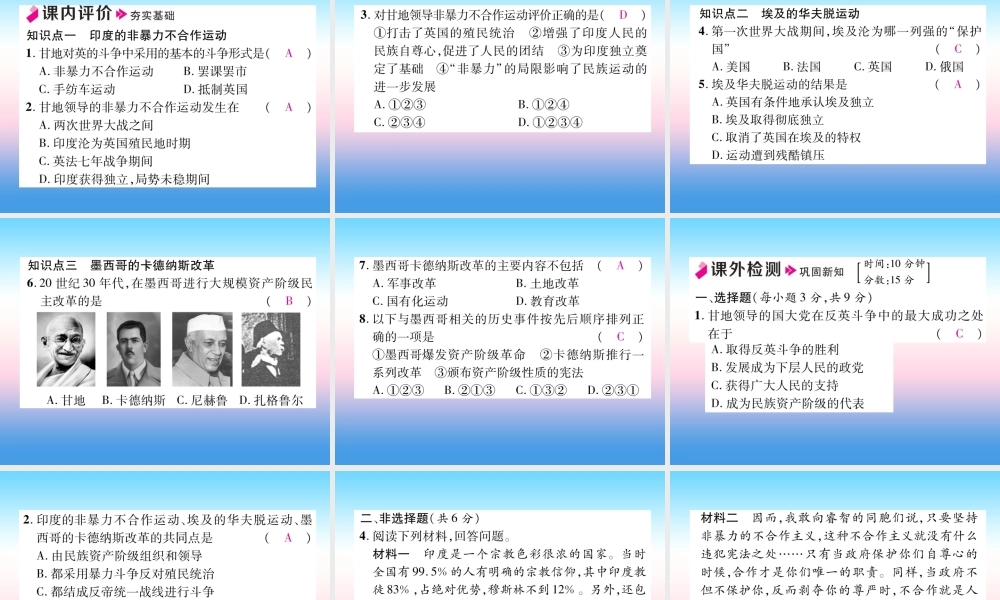 九年级历史下册 第3单元 第一次世界大战和战后初期的世界 第12课 亚非拉民族民主运动的高涨自主学习课件 新人教版 课件