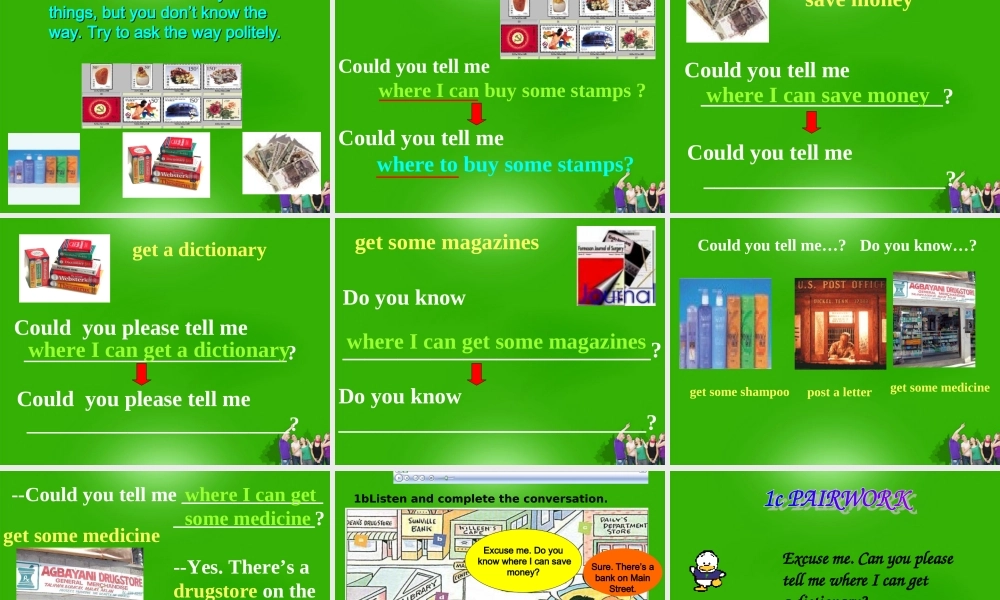 九年级英语 Unit 11 Could you please tell me where the restrooms areSection A 1a-4课件 人教新目标版 课件
