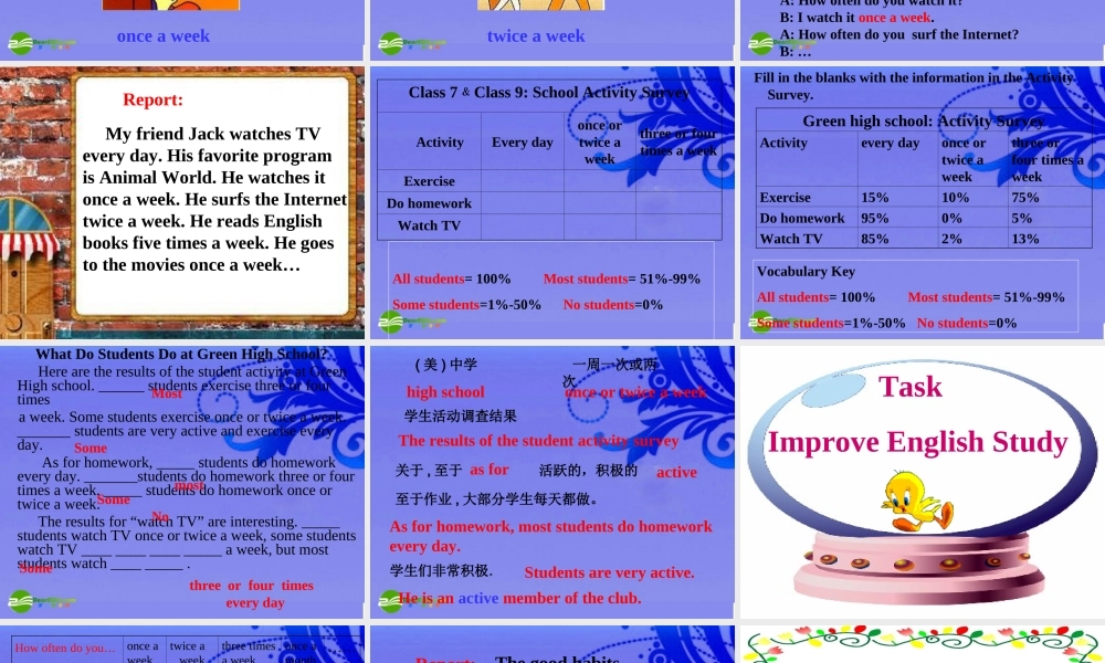 八年级英语上册 unit1 How often do you exercise period 3课件 人教新目标版 课件