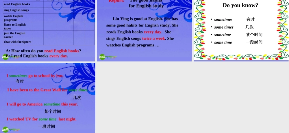 八年级英语上册 unit1 How often do you exercise period 3课件 人教新目标版 课件