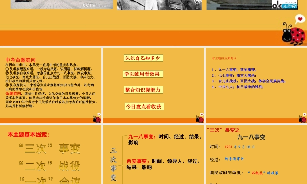 中考历史 中华民族抗战复习课件 北师大版 课件