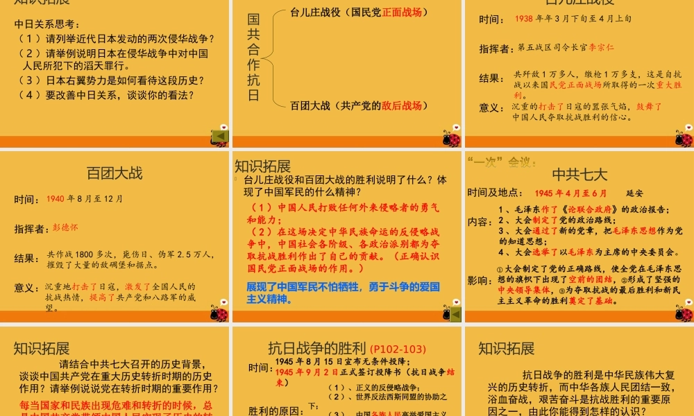 中考历史 中华民族抗战复习课件 北师大版 课件