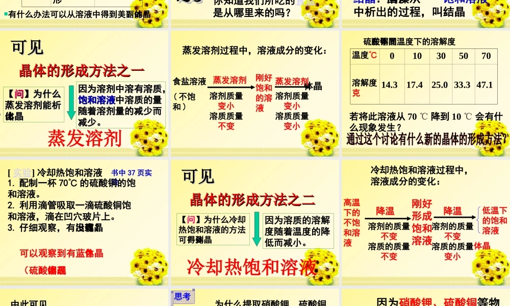 八年级科学上册 第8节物质在水中的结晶课件 浙教版 课件