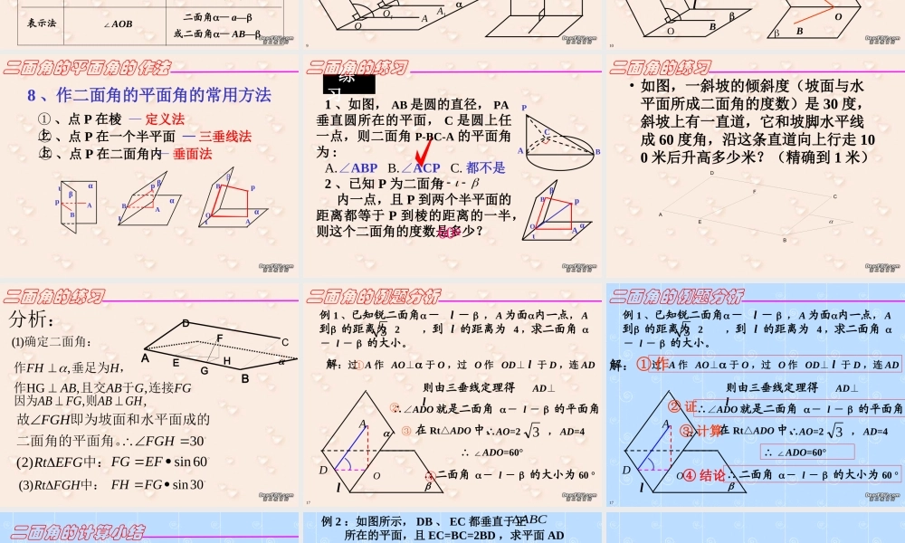 二面角 高二数学空间向量与夹角和距离课件集一[整理九套]人教版 高二数学空间向量与夹角和距离课件集一[整理九套]人教版