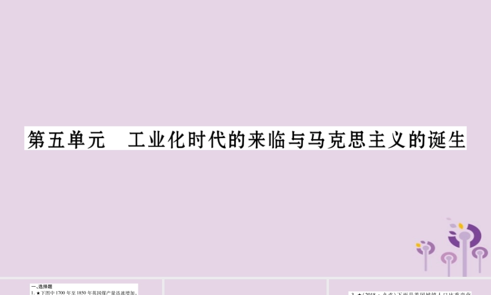 中考历史复习 第一篇 教材系统复习 第4板块 世界历史 第5单元 工业化时代的来临与马克思主义的诞生(习题)课件