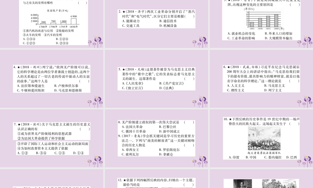 中考历史复习 第一篇 教材系统复习 第4板块 世界历史 第5单元 工业化时代的来临与马克思主义的诞生(习题)课件