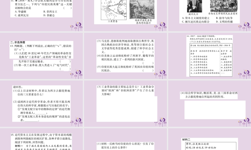 中考历史复习 第一篇 教材系统复习 第4板块 世界历史 第5单元 工业化时代的来临与马克思主义的诞生(习题)课件